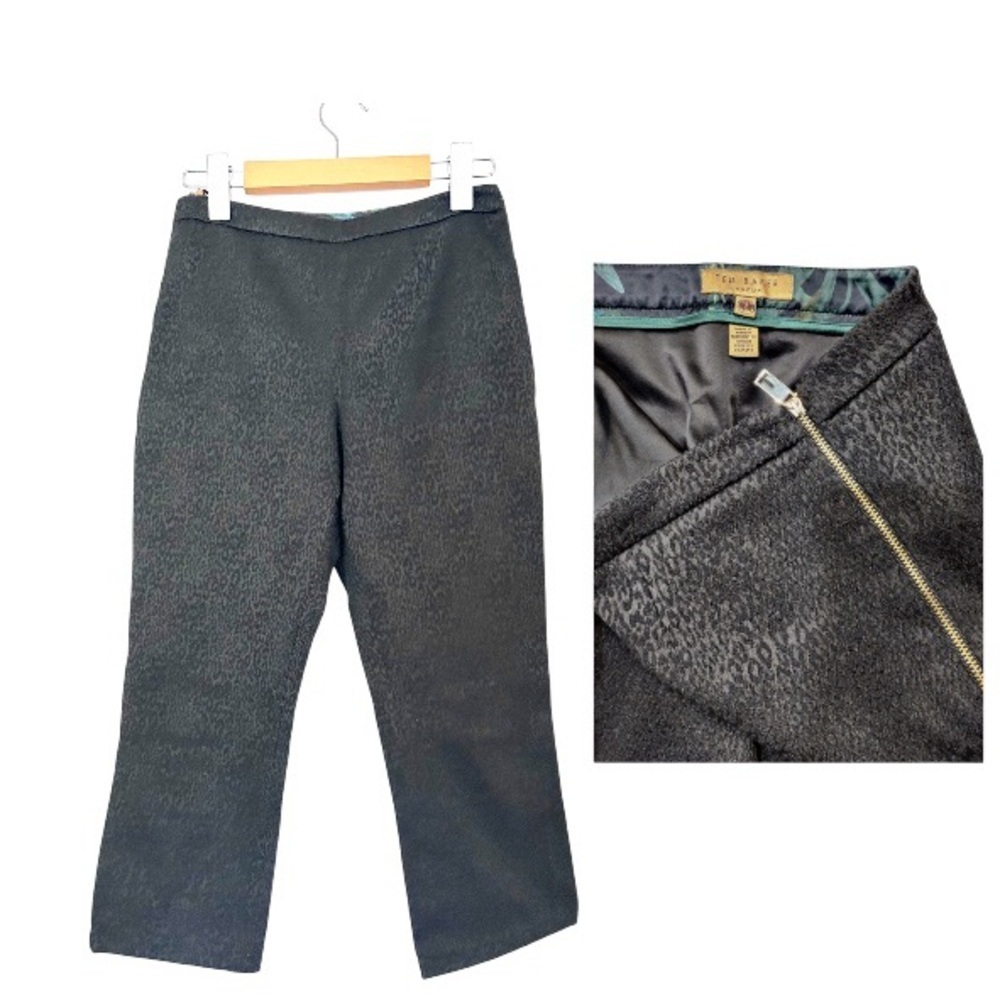 TED BAKER SIZE 0 BLACK JACQUARD LEOPARD EVENING
SLIM PARTY TROUSERS zippers